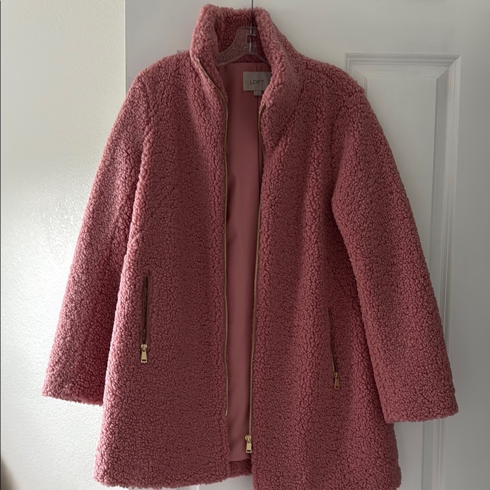 LOFT Pink Teddy Jacket Plush Oversized Fit